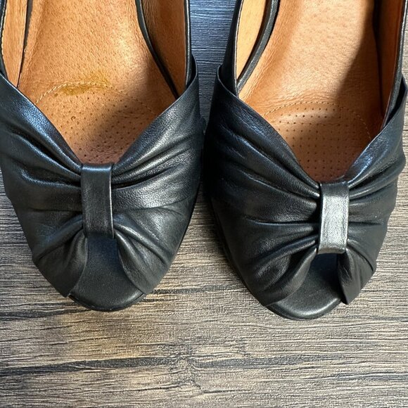 *CORSO COMO* Black x Tan Peep Toe Wedges Size 7.5 - Picture 4 of 7